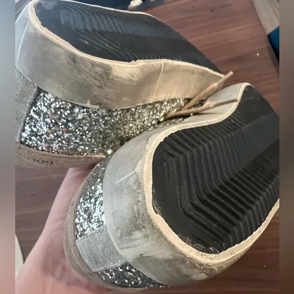 Golden Goose Beige and Silver Glitter Sneakers - Picture 8 of 16